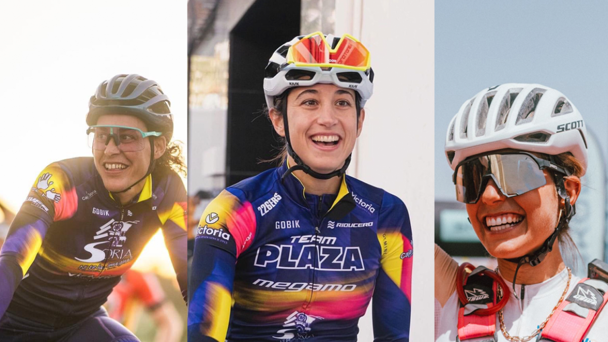 Las ciclistas del club soriano Mónica Plaza, Muriel Bouet y Alexia Estany