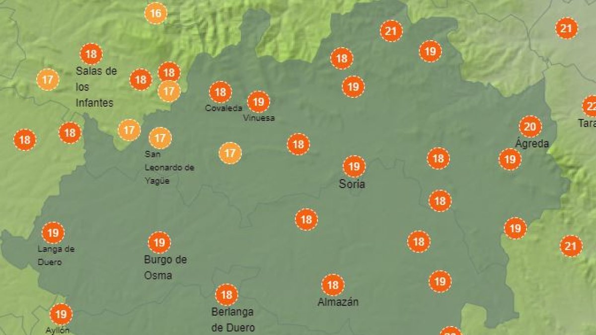 Previsión meteorológica de temperatura de la Aemet.