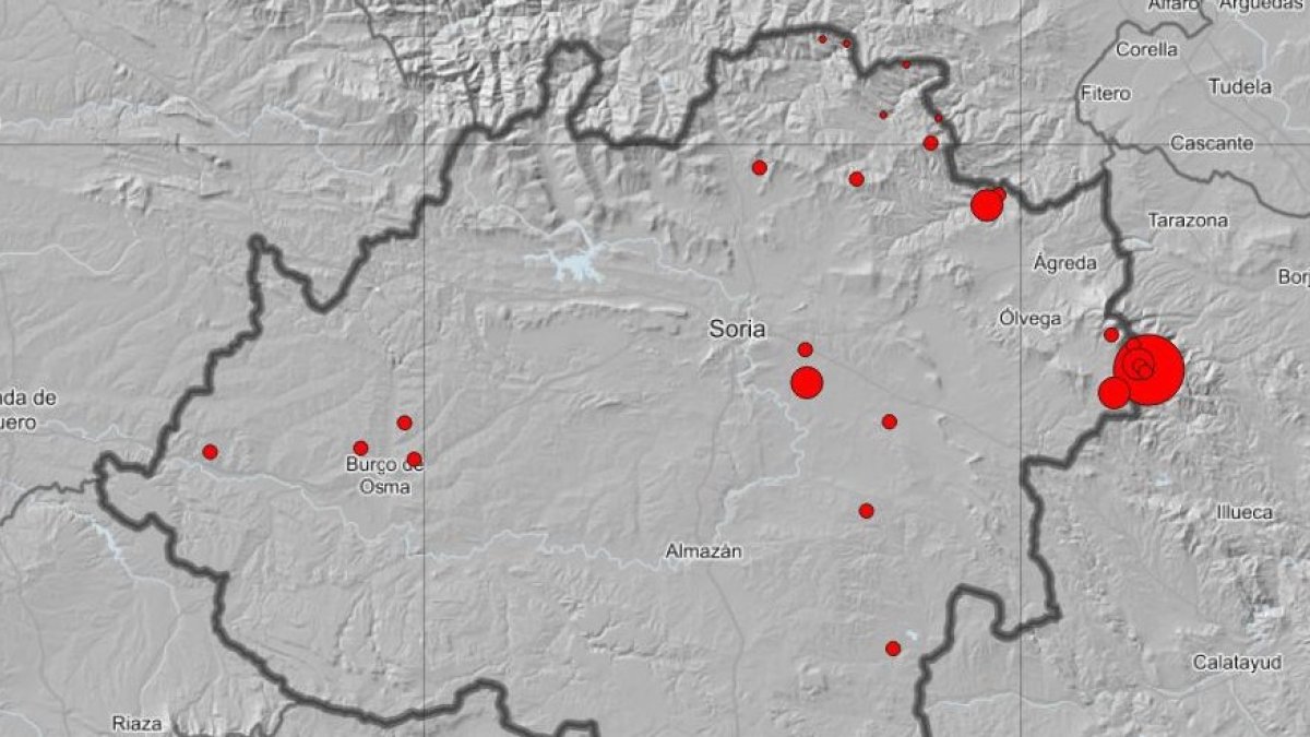 Localizaciones de terremotos ocurridos en Soria.