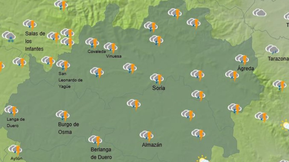 Predicción de la Aemet para este lunes en la franja horaria de las 17 horas.
