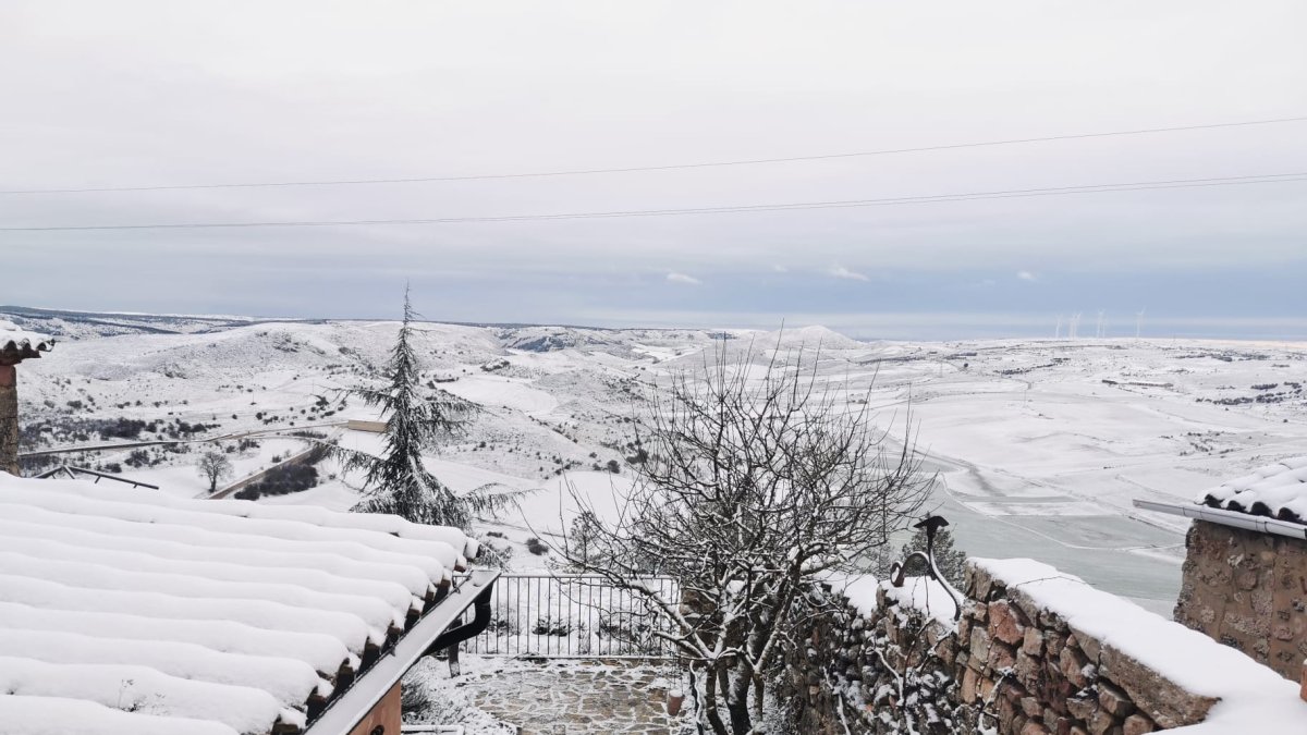 Nevada en Medinaceli en la mañana de este viernes.