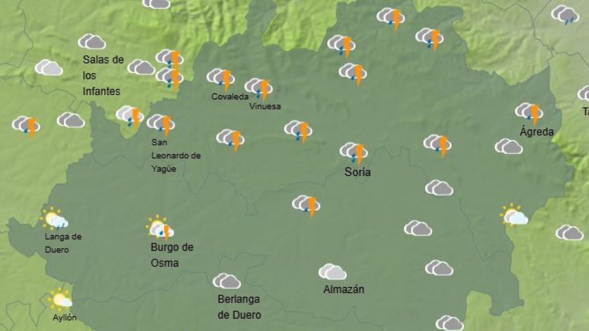 Predicción de la Aemet para este miércoles en la franja horaria de las 16 horas.