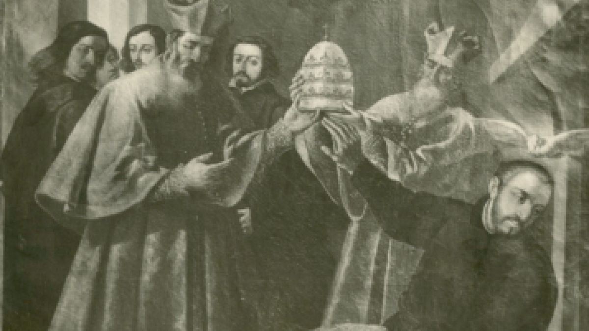 Diego Laínez rechaza la tiara pontificia.