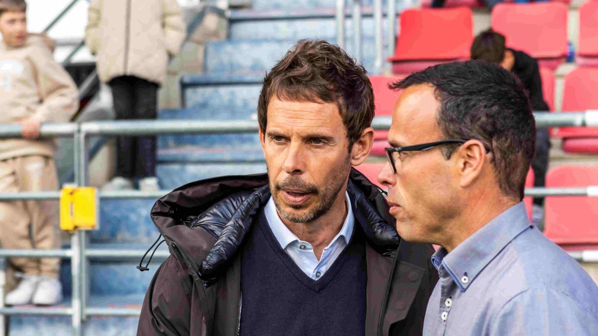 Aitor Calle y Miguel de la Fuente en la previa del partido de la pasada temporada entre Numancia y Ávila.