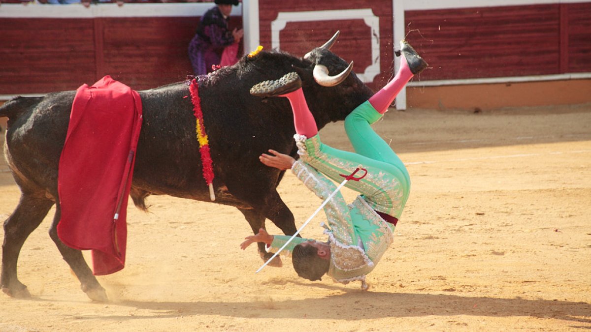 Momento de la cogida de David Galván.