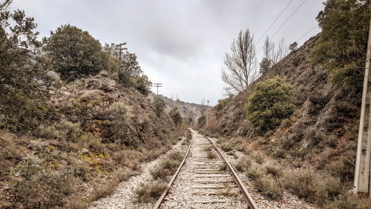 Vía abandonada en el trayecto de la Soria-Castejón.