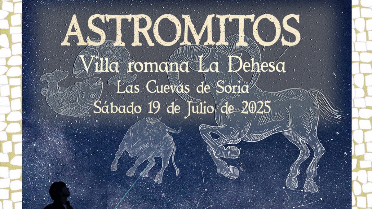 Detalle del cartel de la iniciativa 'Astromitos' en Las Cuevas de Soria.