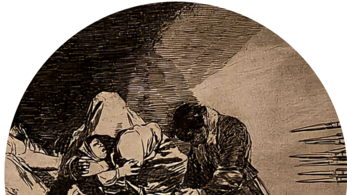 “No se puede mirar” (detalle) aguafuerte de la serie “Los desastres de la guerra”, 1810–1814, Francisco de Goya.