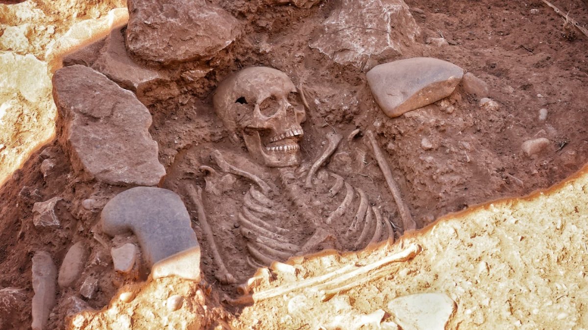 Restos de un enterramiento descubierto en las excavaciones en los Arcos.