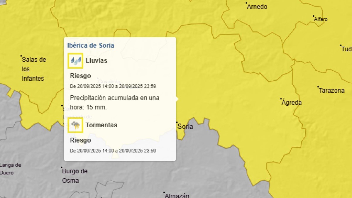 Avisos de la Aemet para este sábado por lluvias y tormentas en el norte de Soria.