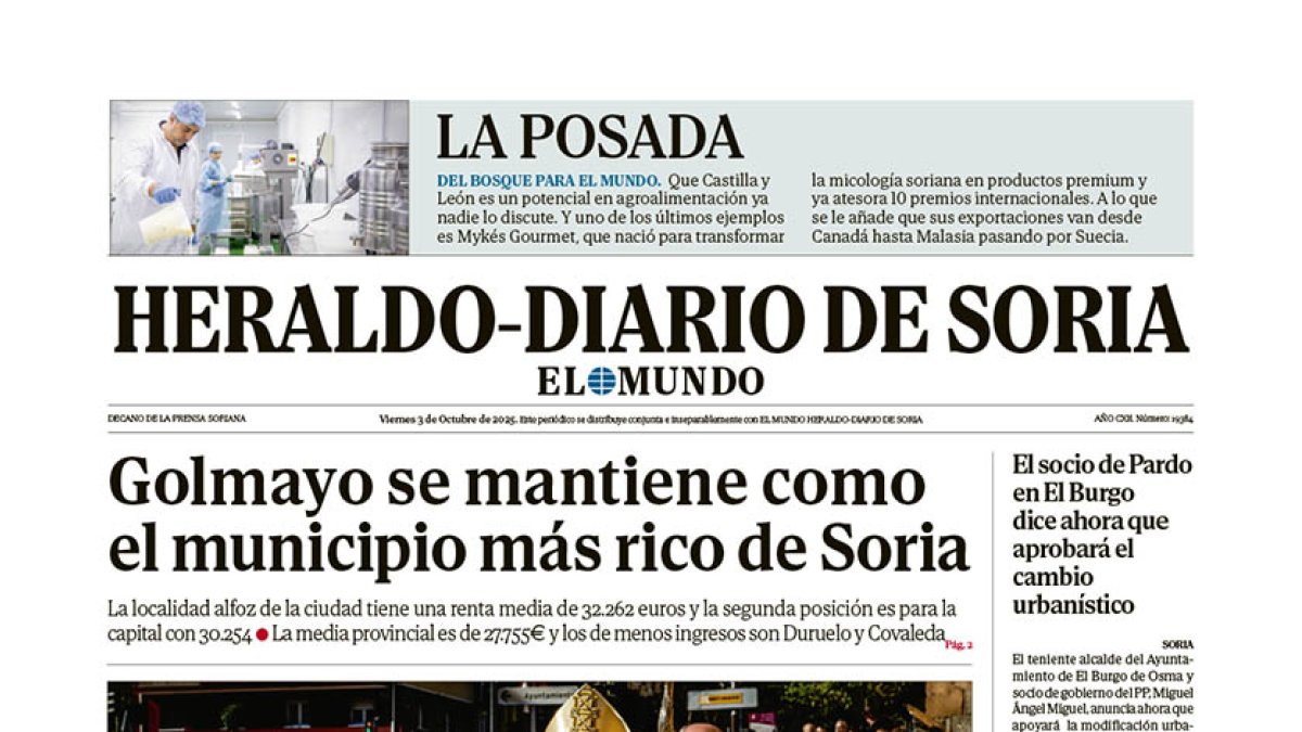 Portada de Heraldo Diario de Soria del 3 de octubre.