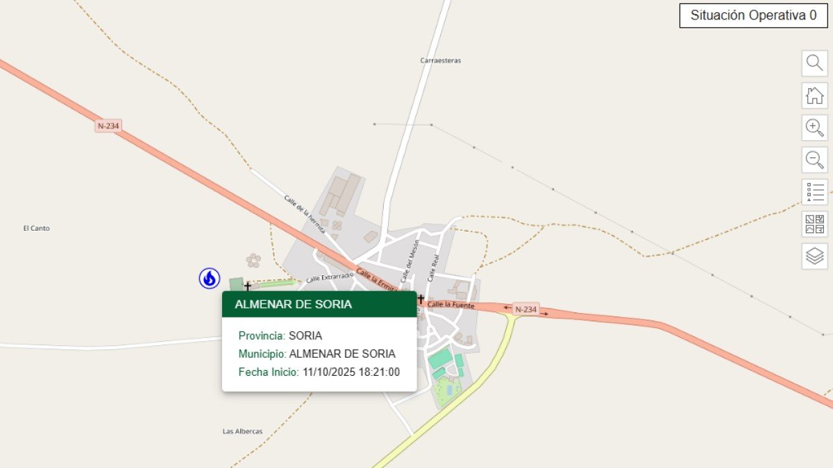 Detalle de la ubicación del incendio según Inforcyl.