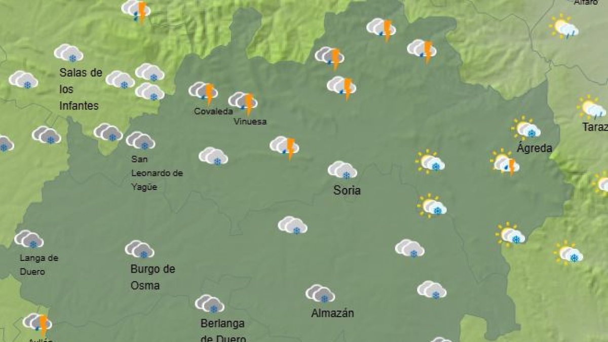 Mapa de la Aemet con la previsión para Soria este jueves 20,