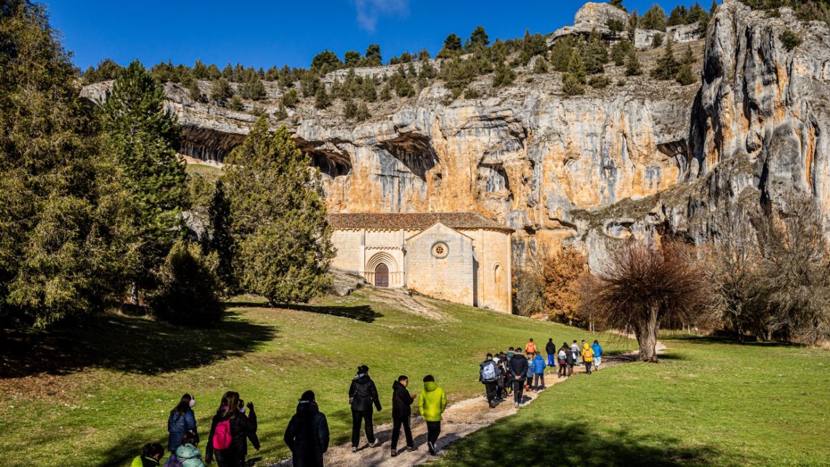 Un grupo de escolares visita el Cañón del Río Lobos a mediados de esta semana.