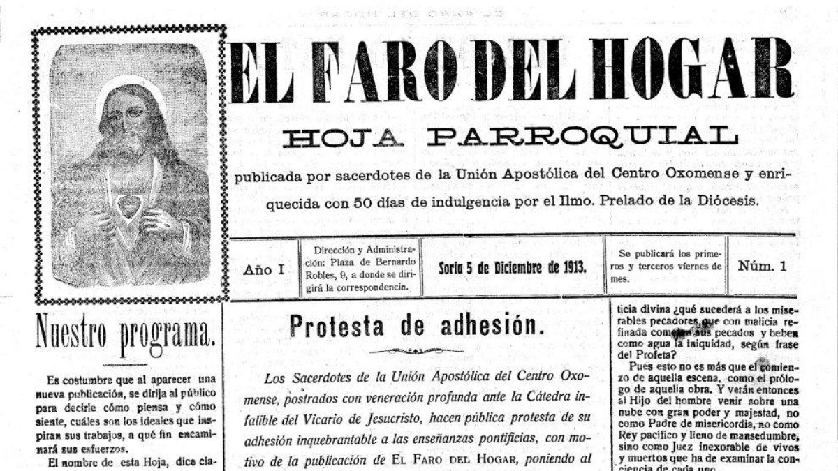 Primer número de El Faro del Hogar, antecesor de Heraldo-Diario de Soria.