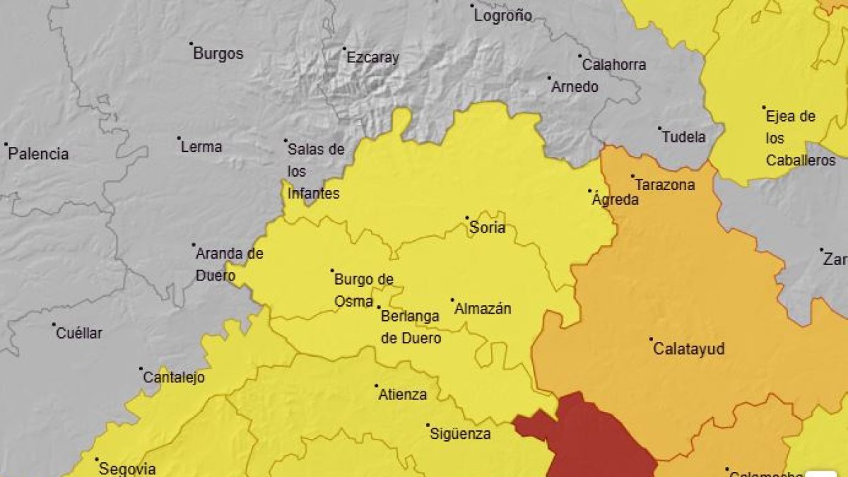 La provincia, en amarillo durante este martes y el miércoles, según la Aemet.
