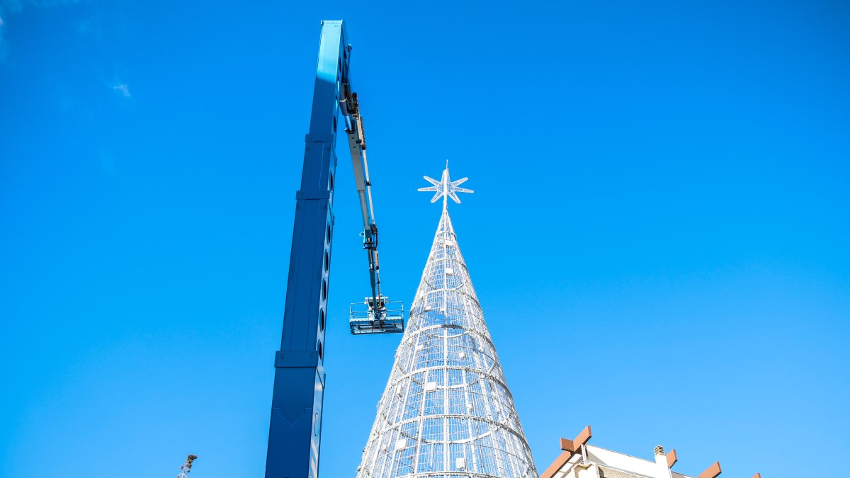 Preparativos para la retirada del gran árbol de Navidad de Granados.