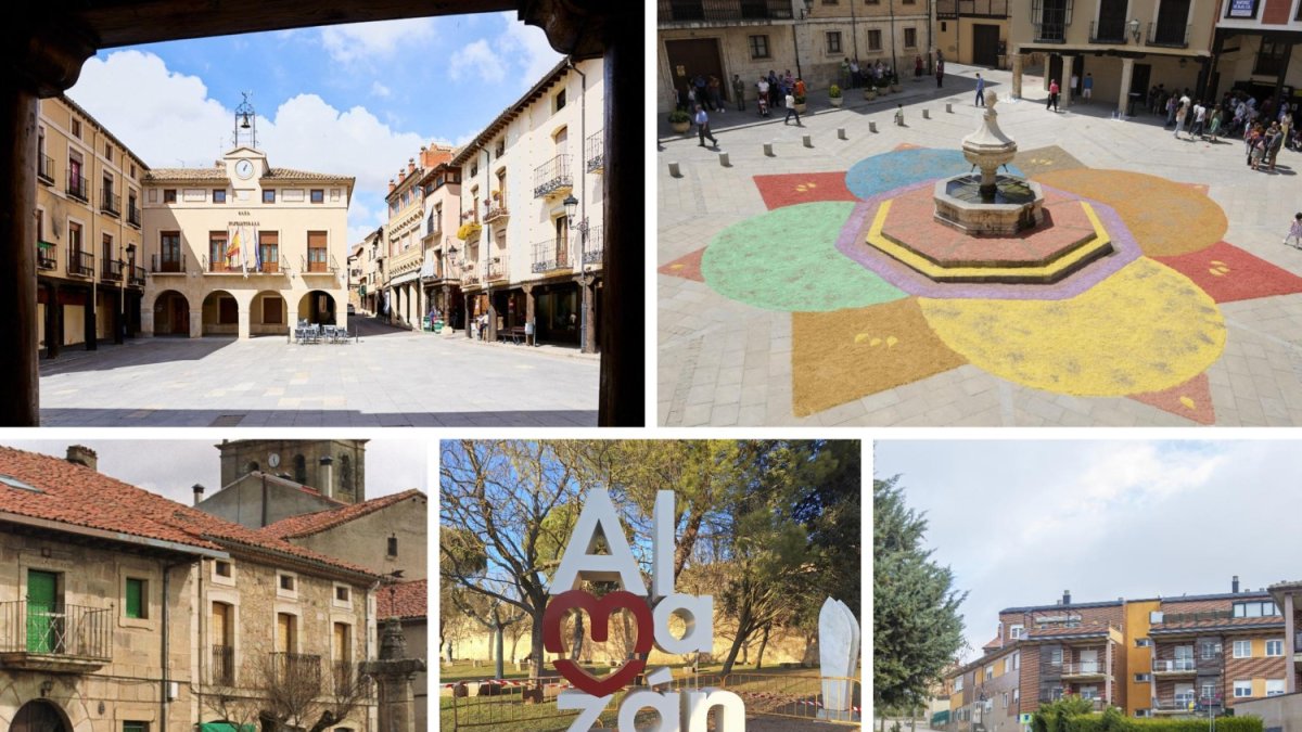 Collage con detalles de algunos de los mejores pueblos de Soria para vivir en familia sugeridos por la IA de Google.