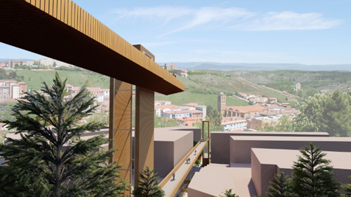 Recreación de la pasarela-elevador del Castillo.