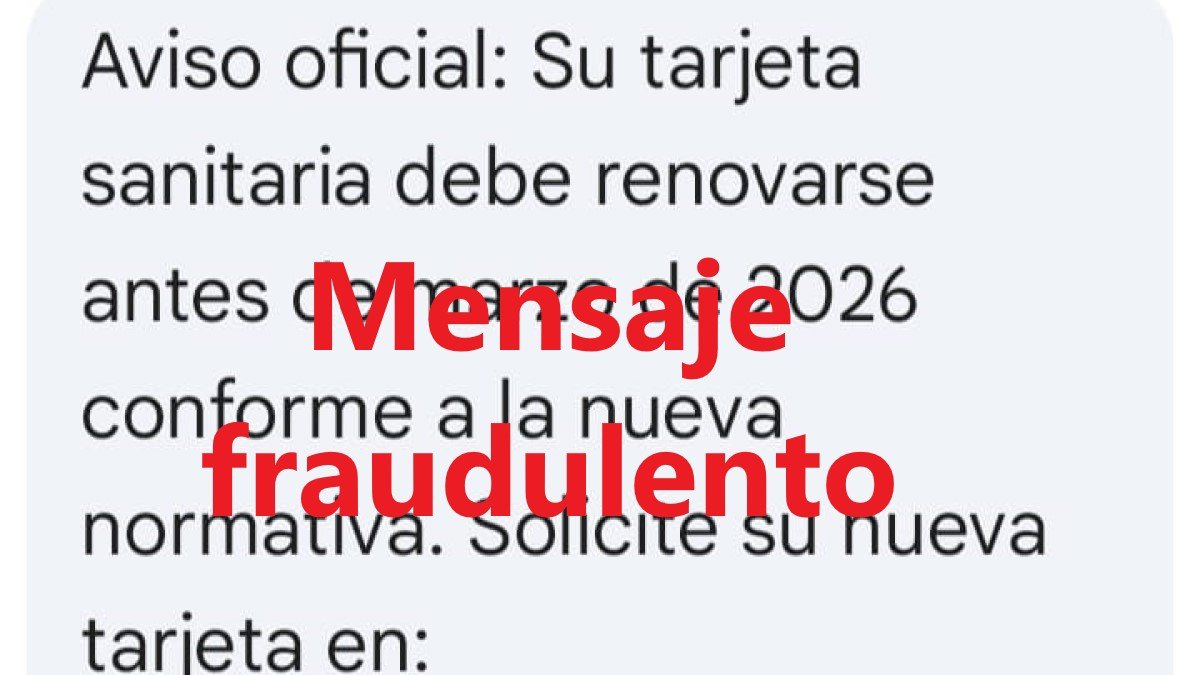 Eejemplo real de un mensaje SMS fraudulento recibido intentando hacerse pasar por el Sacyl.