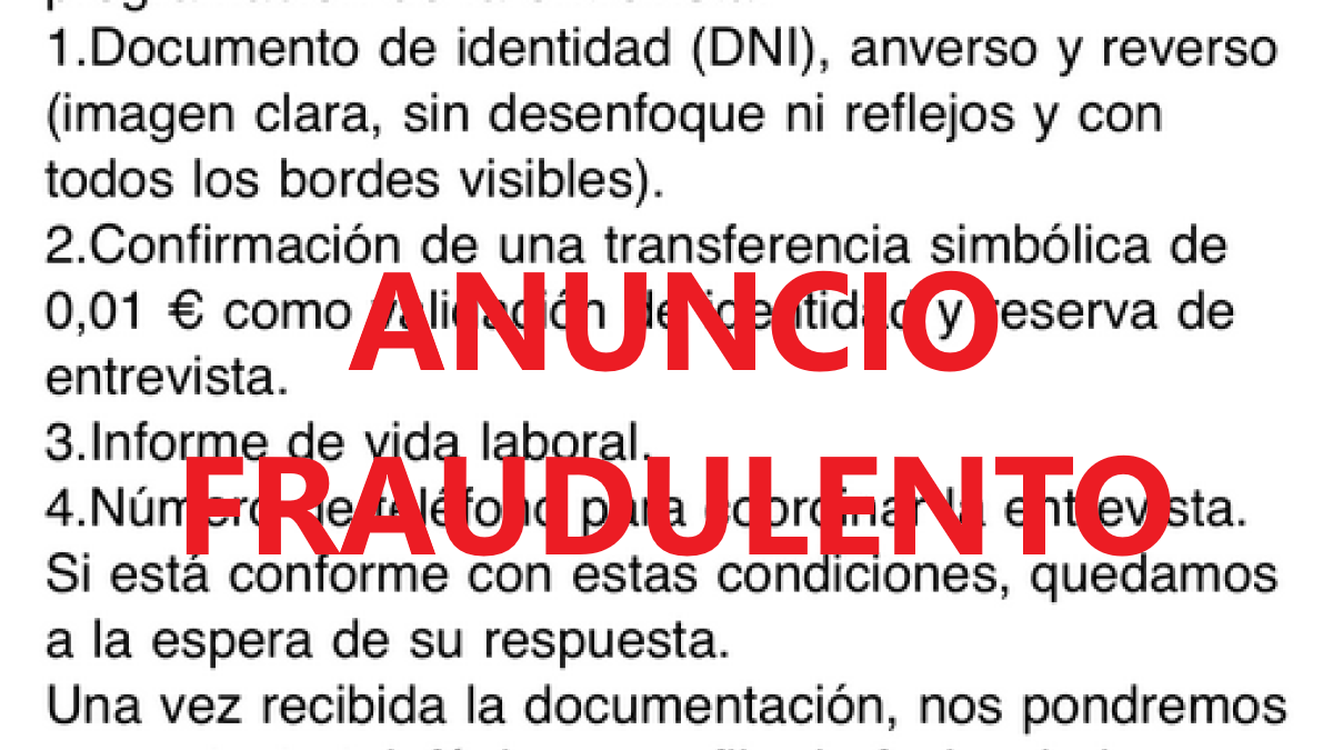 Captura de pantalla del anuncio, ya retirado por Infojobs, suplantando la identidad de Soriana de Ediciones.