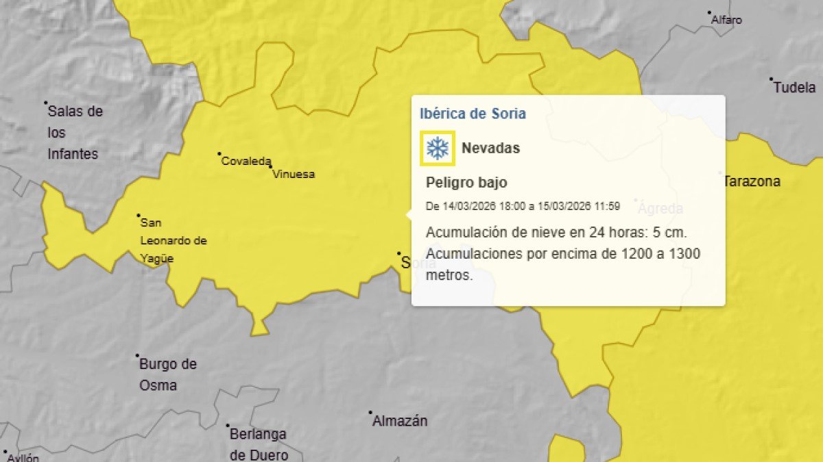 Aviso de la Aemet por nieve en el tercio norte de Soria hasta el mediodía del domingo.