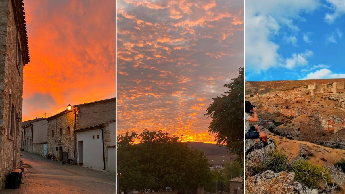 La luz del atardecer tiñe de naranja el cielo de Caracena mientras el paisaje del cañón revela uno de los rincones más espectaculares y desconocidos de Soria