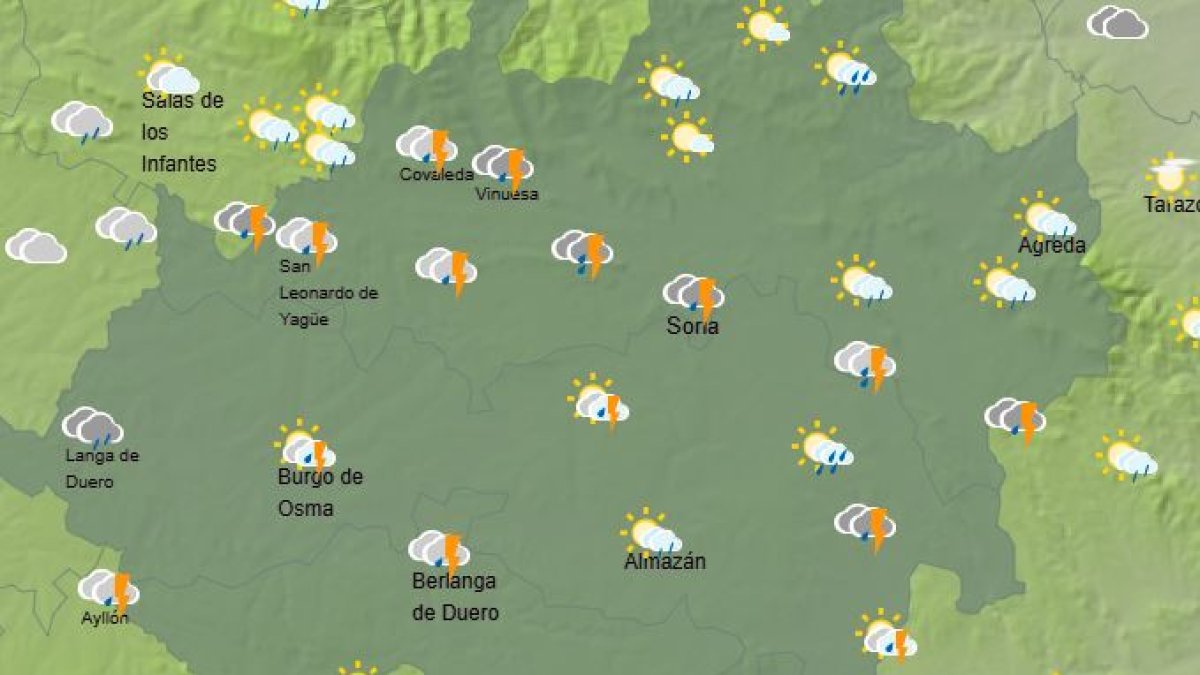 Previsión de la Aemet en Soria para este sábado 18 en la franja horaria de las 19 horas.