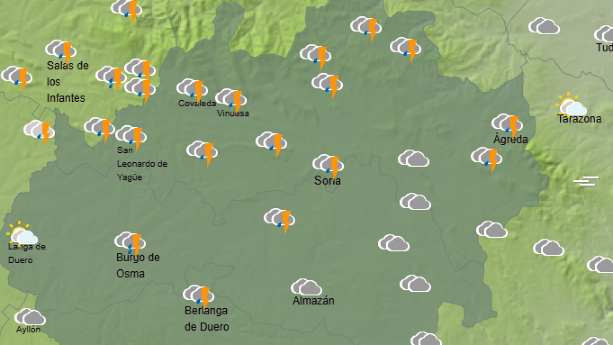 Captura de pantalla del mapa de la Aemet sobre el estado del cielo en Soria durante la mañana de este sábado.