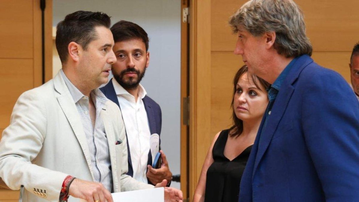 Daniel de la Rosa, Fran Díaz, Patricia Gómez y Carlos Martínez, ayer en las Cortes.