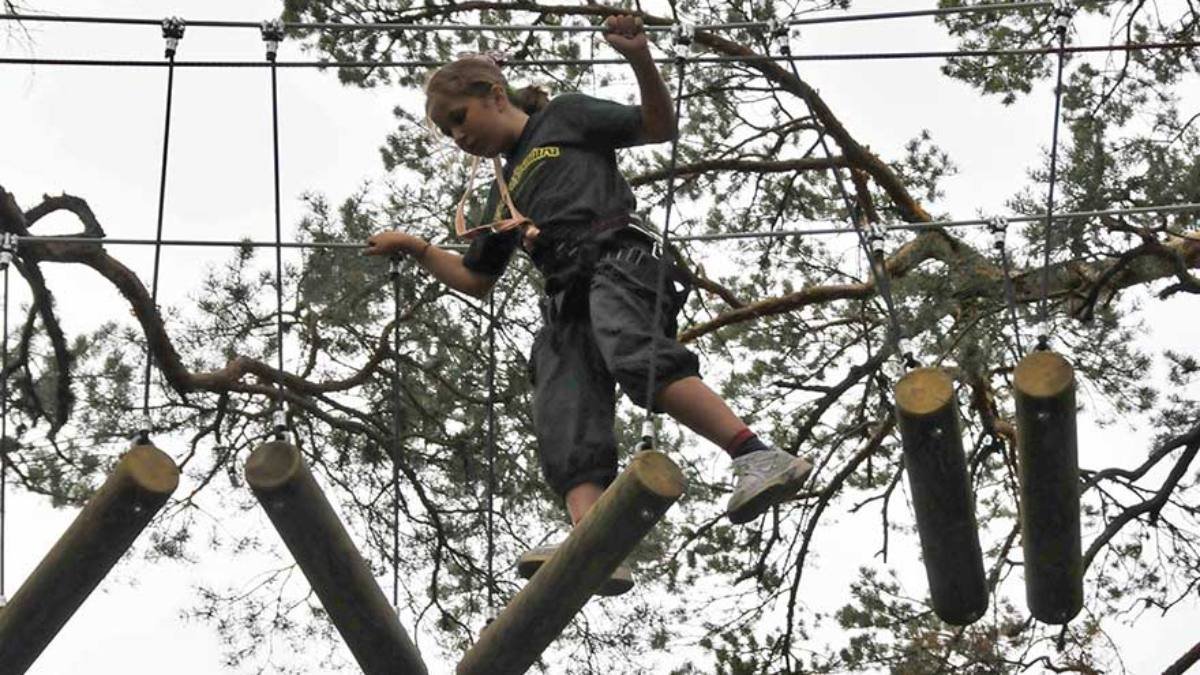 Los circuitos de VinuesAventura incluyen puentes colgantes, pasarelas y juegos entre árboles adaptados a distintos niveles de dificultad.