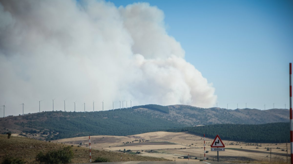 Columna de humo en la vecina provincia de Guadalajara como consecuencia del incendio.