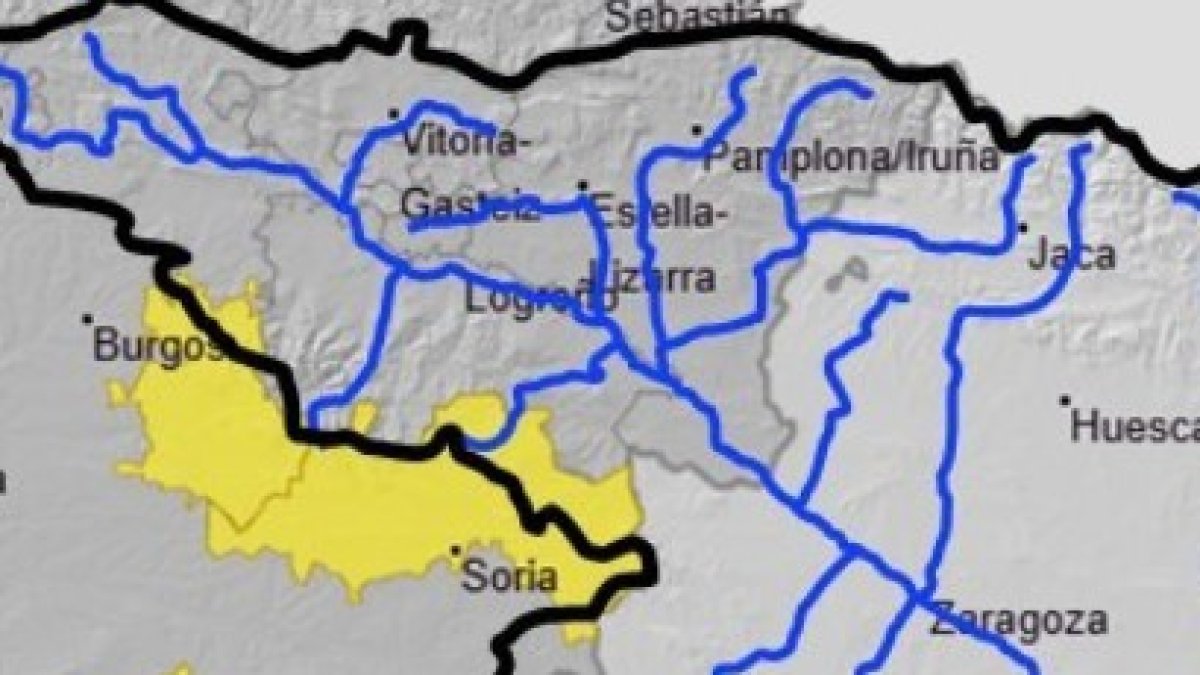 Mapa de la zona de Soria donde se pueden producir las crecidas de cauces.