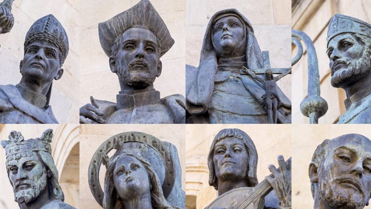 Imagen de los ocho bustos de las estatuas que presiden el Palacio de la Diputación de Soria.