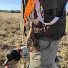 Un cazador soriano con una sola codorniz en la percha.