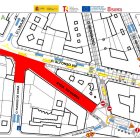 Plano con la señalización de cómo queda el tráfico en el centro de Soria con el corte y reorganización de calles mientras duren las obras. HDS