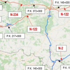 Mapa con los puntos kilométricos donde se prevé la actuación. HDS