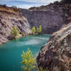 Vista de la Mina Petra de Ólvega, una antigua mina de hierro en Soria y ahora laguna de color turquesa. GONZALO MONTESEGURO