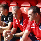 Javi Moreno en el banquillo de Los Pajaritos antes de empezar el partido.