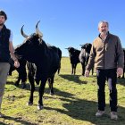 José María Manchado y su hijo, José Carlos Manchado con las vacas de Serrana Negra que pastan en La Muela.