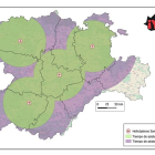 Mapa presentado por Soria Ya en el que se consignan los tiempos de respuesta de los helicópteros sanitarios.