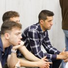 Pablo Ayuso en la sala de prensa de Los Pajaritos mientras la presentación de Aitor Calle.