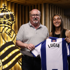 La jugadora de origen soriano durante su presentación con la Real Sociedad