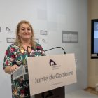 La vicepresidenta de la Diputación de Soria, María José Jiménez, en la rueda de prensa tras la celebración de la Junta de Gobierno.