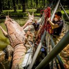 Los bomberos se afanaban en ‘rescatar’ al cangrejo sobre el río Duero.