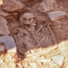 Restos de un enterramiento descubierto en las excavaciones en los Arcos.