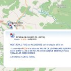 Advertencia de la DGT a las 17.45 horas sobre el corte de la carretera.