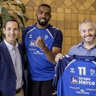 Eduardo Rubio, Juan Pablo Moreno y Alfredo Cabrerizo en la presentación del colombiano en las instalaciones de Grupo Herce.