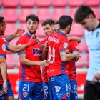 Los jugadores rojillos celebran uno de los goles anotados ante el Burgos Promesas.