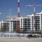 Grúas en una zona de construcción de viviendas.